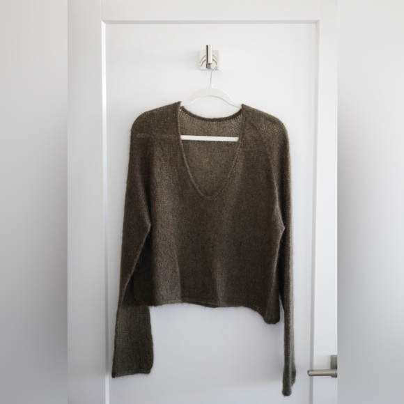 Knitting For Olive Sweaters - Handknitted Silk Mohair Cumulus Blouse in Olive